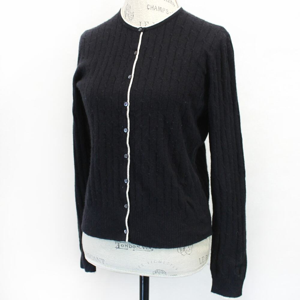 Ann Taylor 100% Cashmere Knit Black Cardigan Sweater Button Cozy Minimalist M